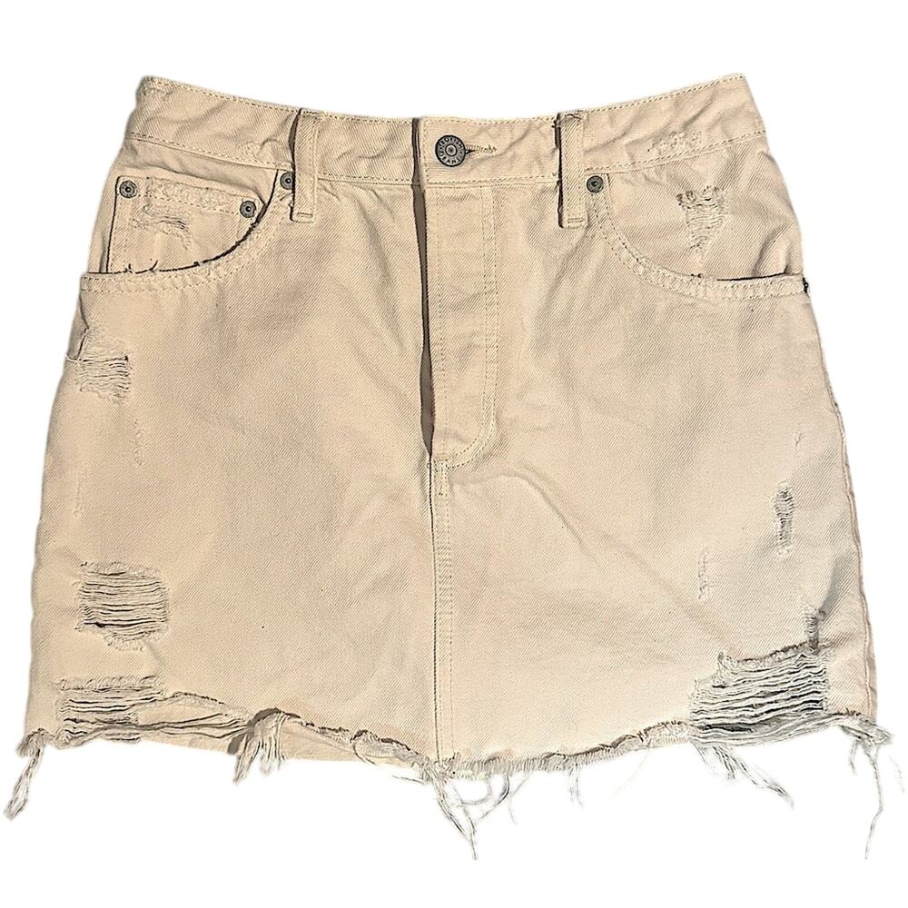 Boyish by HER Los Angeles Cream Denim Distressed Raw Hem Mini Skirt Size 27